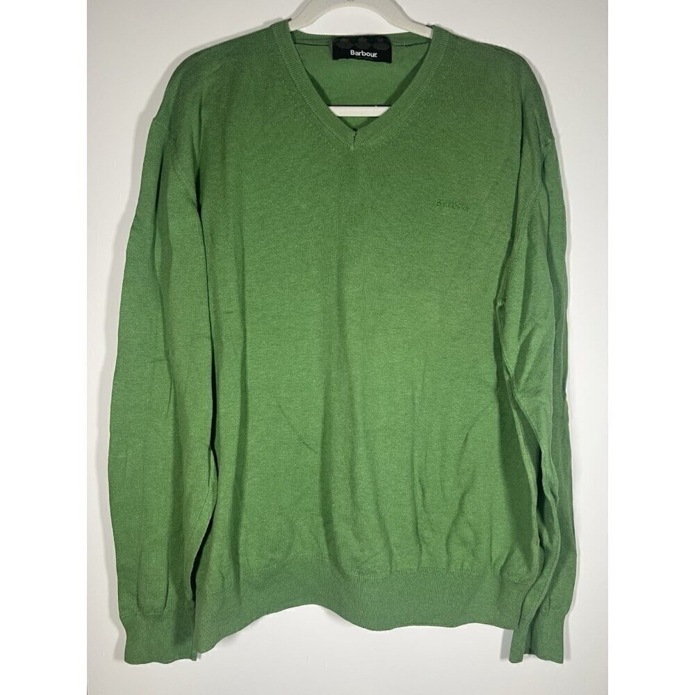 Vintage Barbour lightweight cotton v-neck sweater green sz XXL designer classic